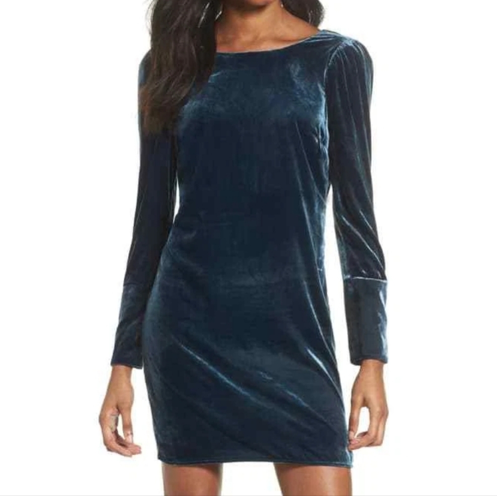NWT Charles Henry Teal Velvet Mini Dress Long Sleeve Blue XS Party Holiday